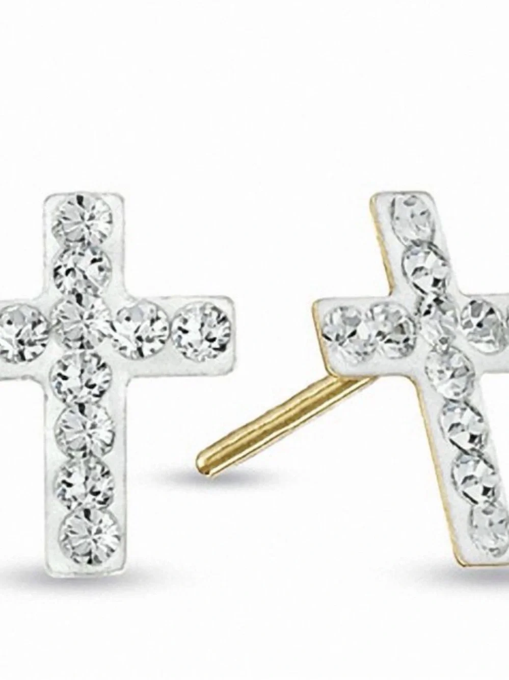 Child's Crystal Cross Earrings in 14K Gold